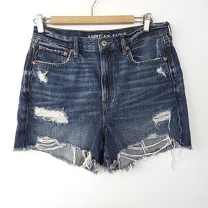 American Eagle 90s Boyfriend Jean Shorts Dark Wash Distressed Cutoff Size 10